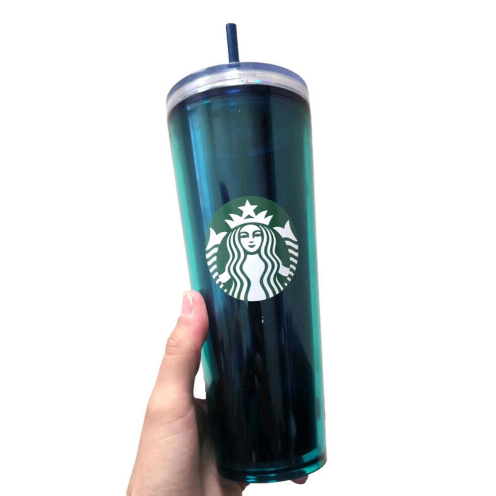 NEW Starbucks 2022 Summer Green Sequin 24oz Cold Cup Tumbler with Bent Straw